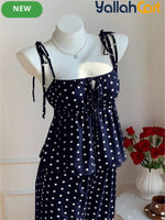 Women’s Oversized Polka Dot Blouse & Pants Set – 2-Piece Casual Summer Outfit