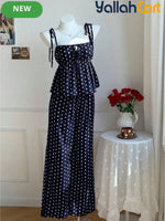 Women’s Oversized Polka Dot Blouse & Pants Set – 2-Piece Casual Summer Outfit