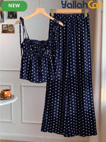 Women’s Oversized Polka Dot Blouse & Pants Set – 2-Piece Casual Summer Outfit