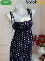 Women’s Oversized Polka Dot Blouse & Pants Set – 2-Piece Casual Summer Outfit