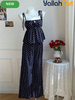 Women’s Oversized Polka Dot Blouse & Pants Set – 2-Piece Casual Summer Outfit