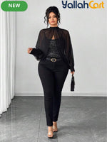 Plus Size Women’s Black Sequin Camisole Top with Mesh Shawl – Elegant Party Blouse