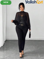 Plus Size Women’s Black Sequin Camisole Top with Mesh Shawl – Elegant Party Blouse