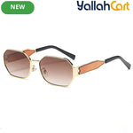 GEOMOY Women’s Hexagon Fashion Glasses – Golden Metal Frame with Gradient Brown Lenses