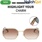 GEOMOY Women’s Hexagon Fashion Glasses – Golden Metal Frame with Gradient Brown Lenses