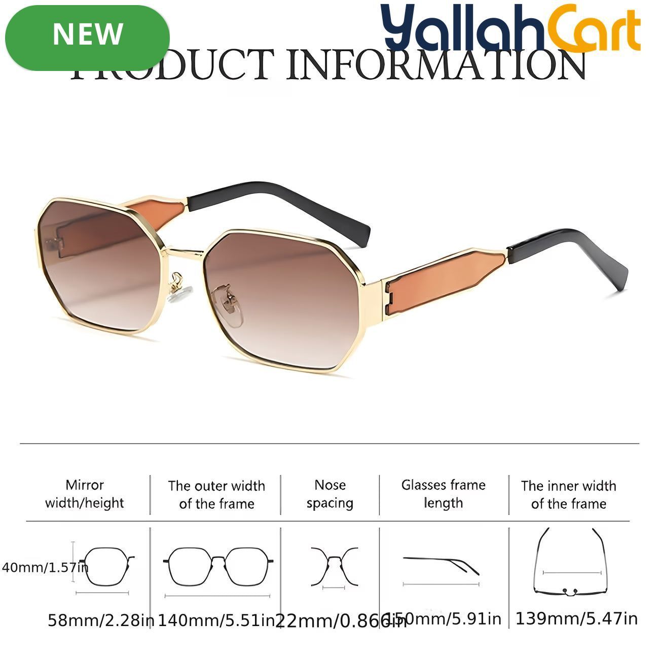 GEOMOY Women’s Hexagon Fashion Glasses – Golden Metal Frame with Gradient Brown Lenses