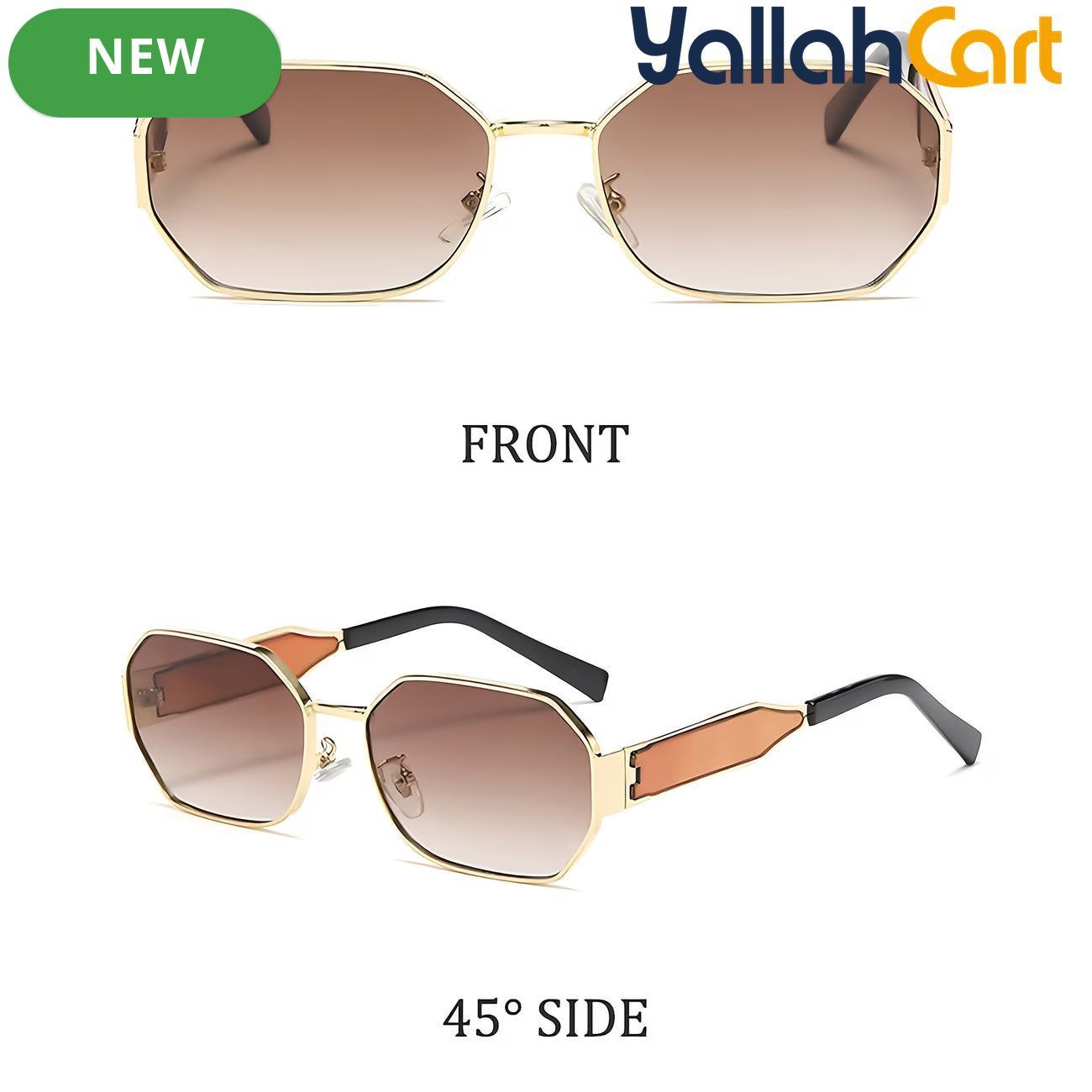 GEOMOY Women’s Hexagon Fashion Glasses – Golden Metal Frame with Gradient Brown Lenses
