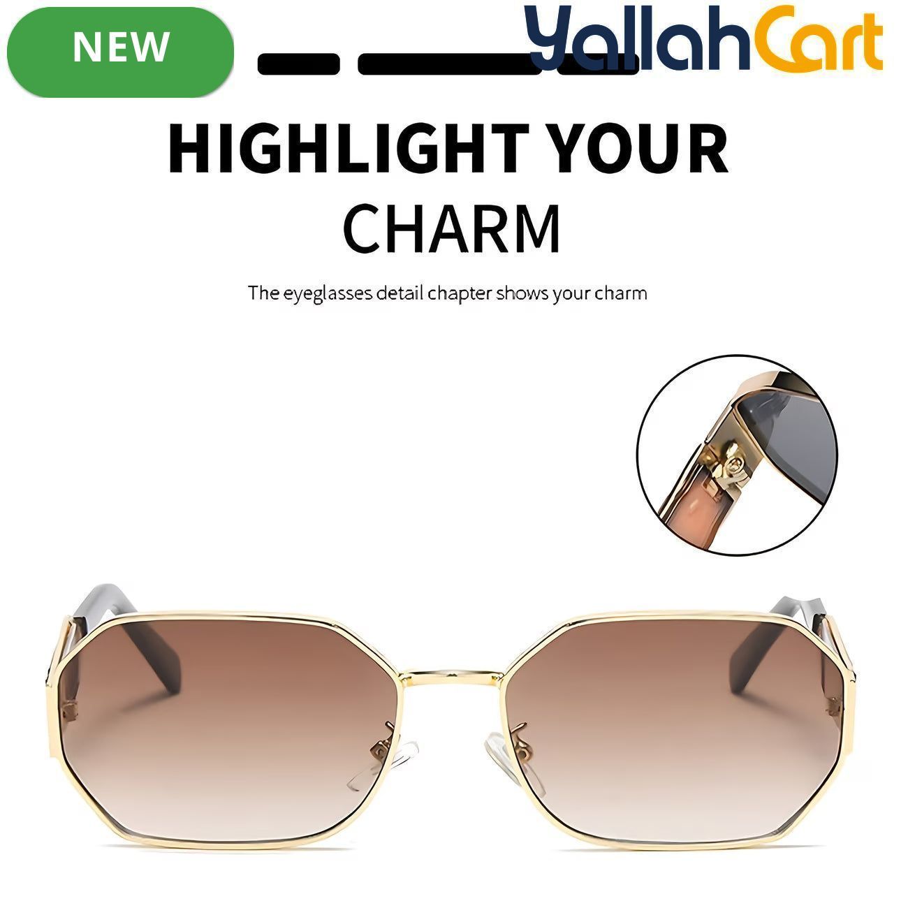 GEOMOY Women’s Hexagon Fashion Glasses – Golden Metal Frame with Gradient Brown Lenses