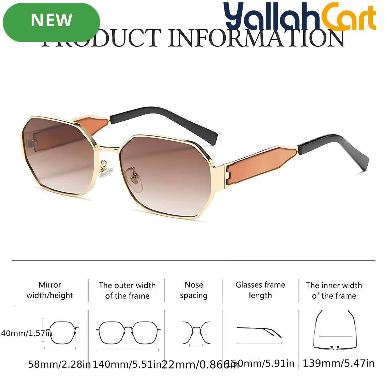 GEOMOY Women’s Hexagon Fashion Glasses – Golden Metal Frame with Gradient Brown Lenses