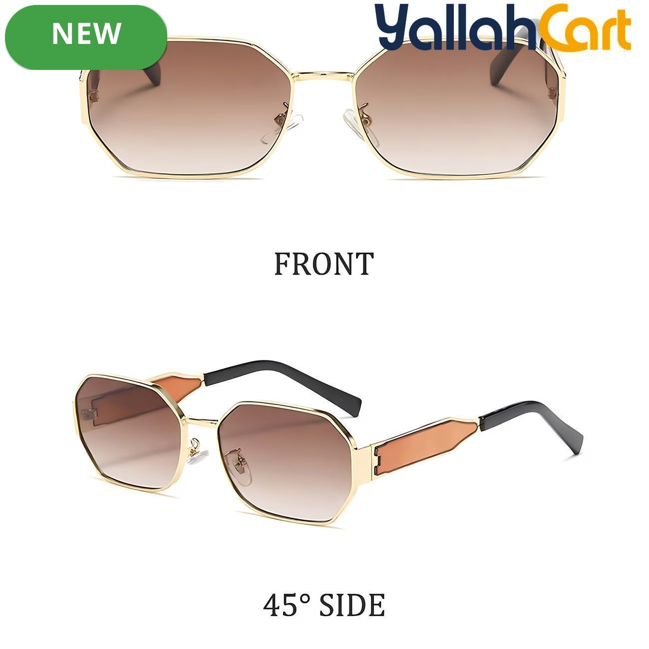GEOMOY Women’s Hexagon Fashion Glasses – Golden Metal Frame with Gradient Brown Lenses