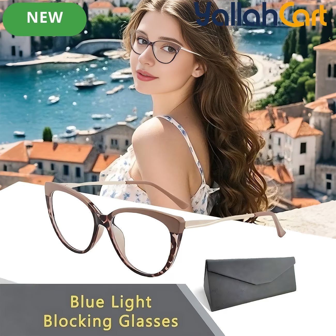GEOMOY Women’s Cat-Eye Blue Light Blocking Glasses – Fashionable Apricot & Leopard Frame