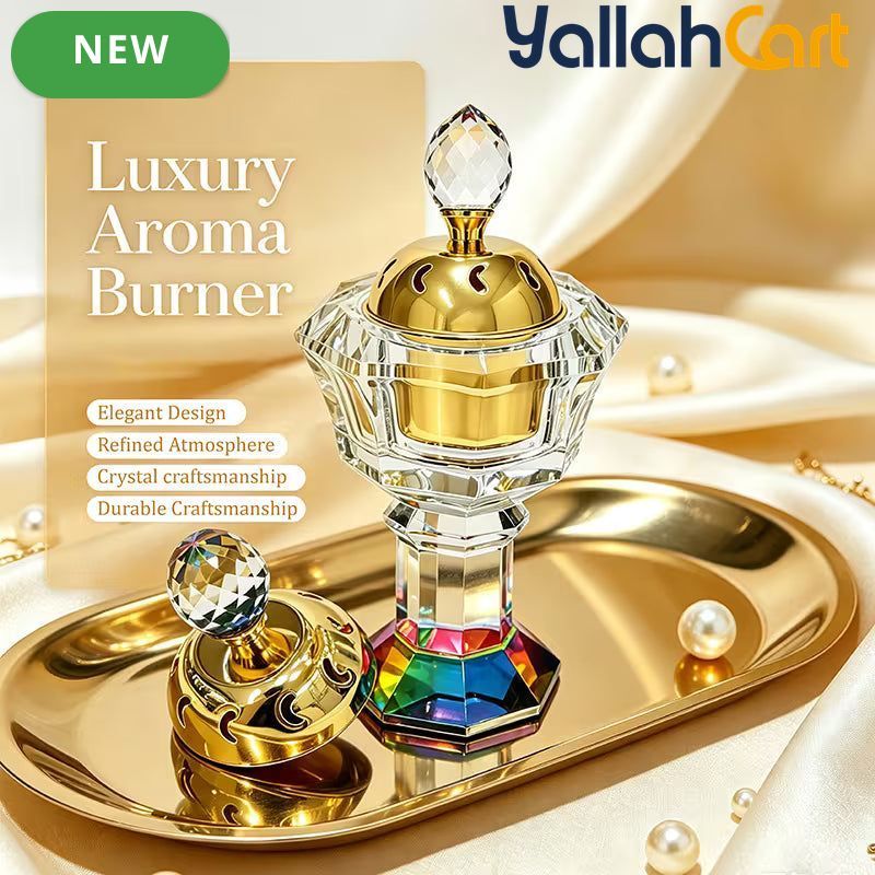 Luxury Crystal Incense Holder – Golden Inner Chamber Glass Bakhoor Burner & Aroma Decor