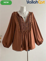 Plus Size Women’s Bohemian Lace Top with Patchwork & Tassel Details