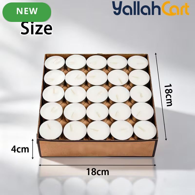 98-Piece Unscented White Tea Light Candles – Smokeless Palm Wax with 2–4 Hour Burn Time