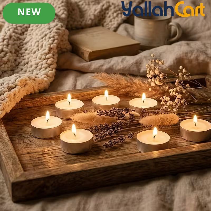 98-Piece Unscented White Tea Light Candles – Smokeless Palm Wax with 2–4 Hour Burn Time