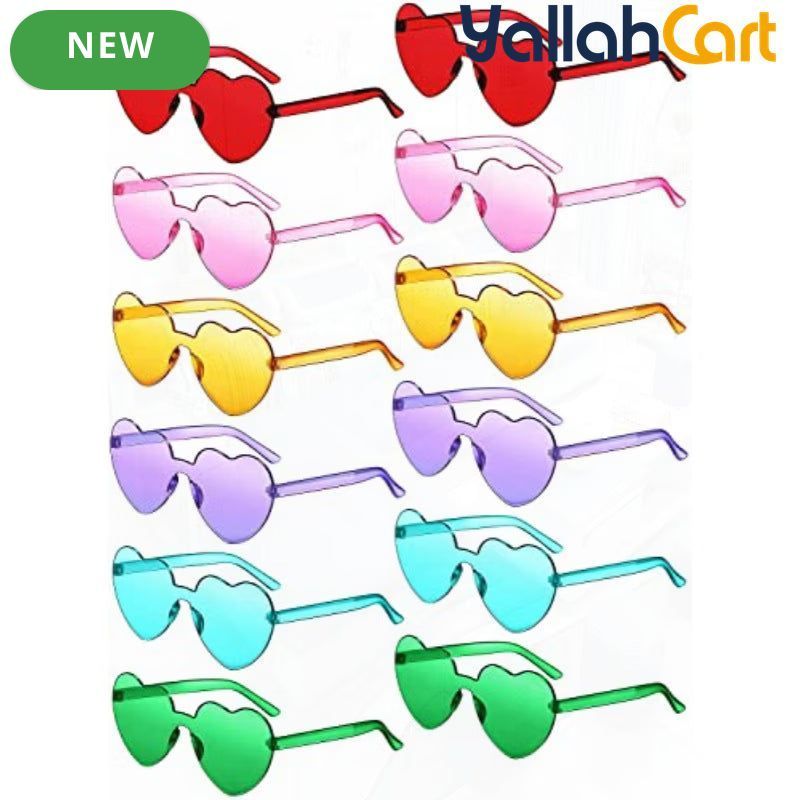 Heart-Shaped Rimless Tinted Glasses – Colorful Frameless Fashion Eyewear for Women & Men