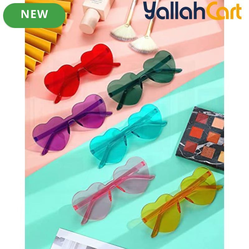 Heart-Shaped Rimless Tinted Glasses – Colorful Frameless Fashion Eyewear for Women & Men
