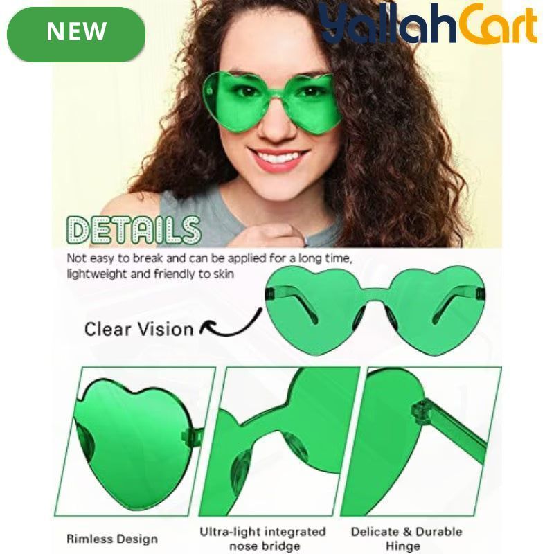 Heart-Shaped Rimless Tinted Glasses – Colorful Frameless Fashion Eyewear for Women & Men