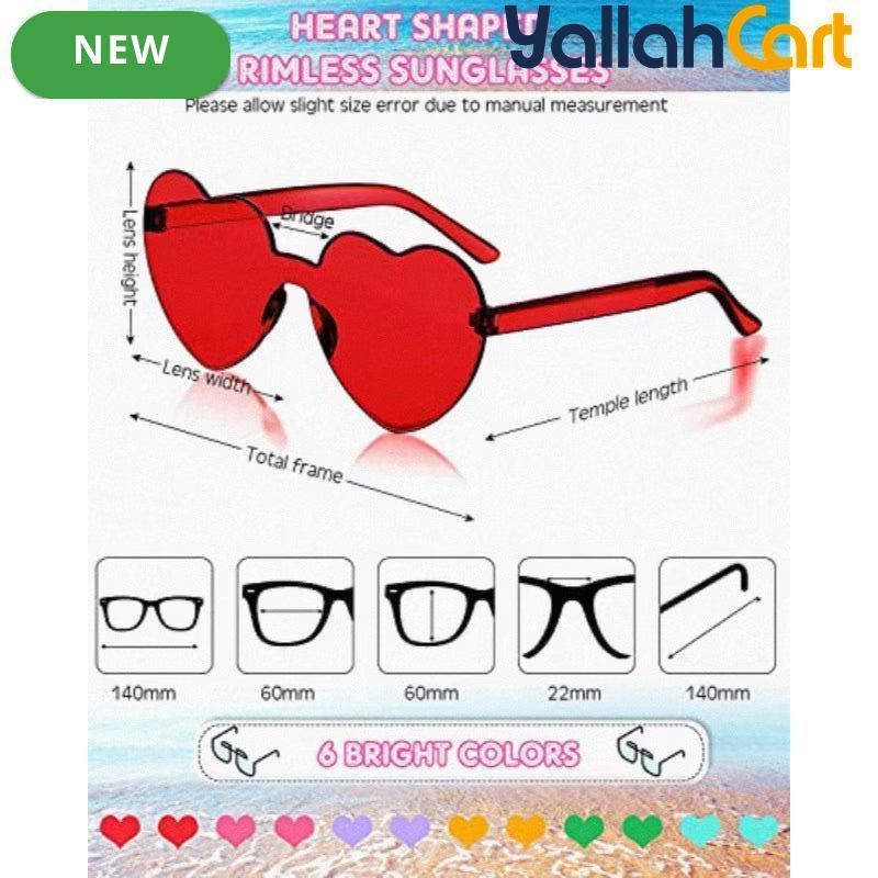 Heart-Shaped Rimless Tinted Glasses – Colorful Frameless Fashion Eyewear for Women & Men