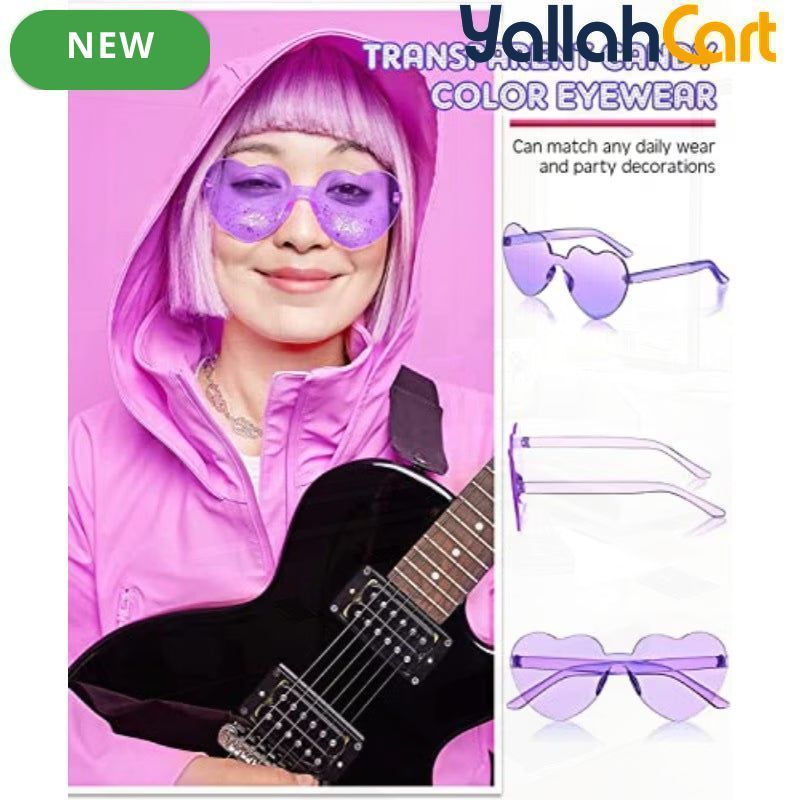 Heart-Shaped Rimless Tinted Glasses – Colorful Frameless Fashion Eyewear for Women & Men