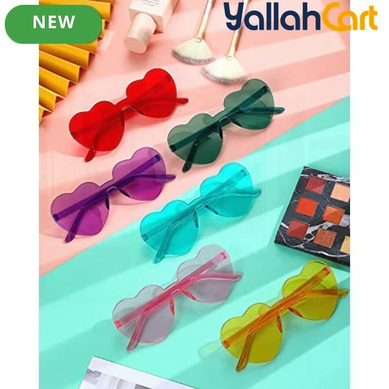 Heart-Shaped Rimless Tinted Glasses – Colorful Frameless Fashion Eyewear for Women & Men