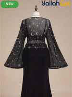 Plus Size Women’s Gothic Off-Shoulder Crop Top with Bell Sleeves & Lace Trim
