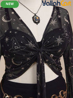 Plus Size Women’s Gothic Off-Shoulder Crop Top with Bell Sleeves & Lace Trim