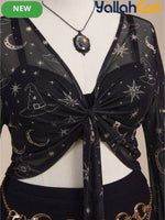 Plus Size Women’s Gothic Off-Shoulder Crop Top with Bell Sleeves & Lace Trim