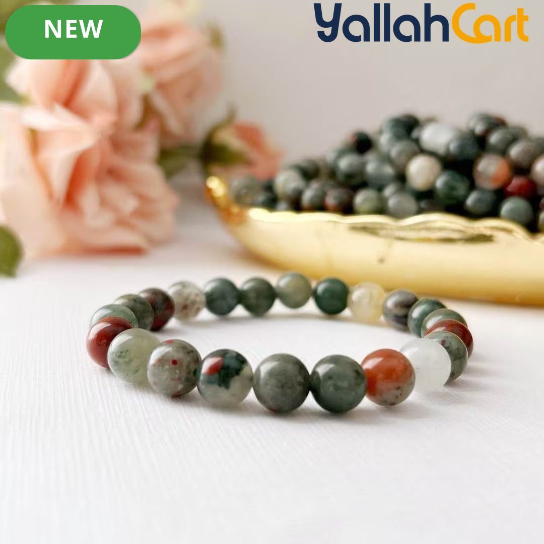 Natural African Bloodstone Beaded Bracelet – 17–18cm Stretch Gemstone Bracelet