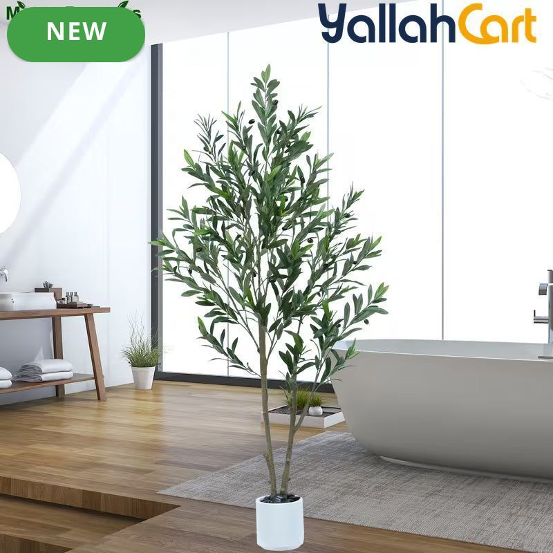 155cm Artificial Olive Tree with White Planter – Realistic Faux Olive Tree with 2 Trunks