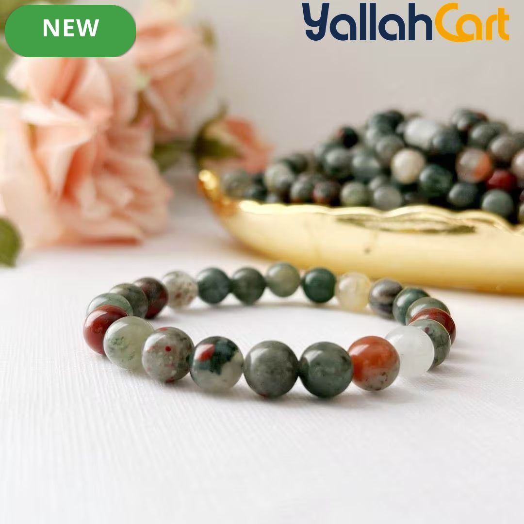 Natural African Bloodstone Beaded Bracelet – 17–18cm Stretch Gemstone Bracelet