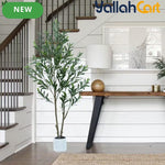 155cm Artificial Olive Tree with White Planter – Realistic Faux Olive Tree with 2 Trunks