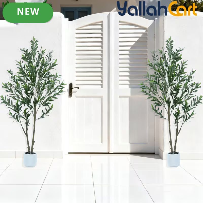 155cm Artificial Olive Tree with White Planter – Realistic Faux Olive Tree with 2 Trunks