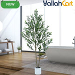 155cm Artificial Olive Tree with White Planter – Realistic Faux Olive Tree with 2 Trunks