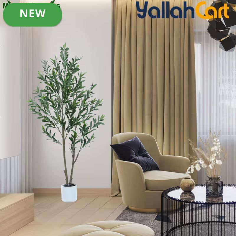 155cm Artificial Olive Tree with White Planter – Realistic Faux Olive Tree with 2 Trunks