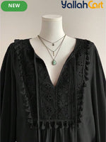 Women’s Plus Size Bohemian Lace Patchwork Top with Tassel Trim