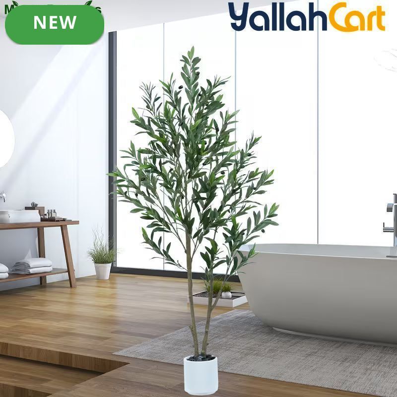 155cm Artificial Olive Tree with White Planter – Realistic Faux Olive Tree with 2 Trunks