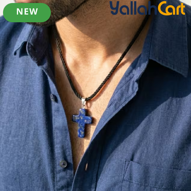 Natural Blue Sodalite Cross Pendant Necklace – Genuine Gemstone Religious Jewelry for Men & Women