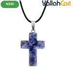 Natural Blue Sodalite Cross Pendant Necklace – Genuine Gemstone Religious Jewelry for Men & Women