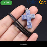 Natural Blue Sodalite Cross Pendant Necklace – Genuine Gemstone Religious Jewelry for Men & Women
