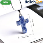 Natural Blue Sodalite Cross Pendant Necklace – Genuine Gemstone Religious Jewelry for Men & Women