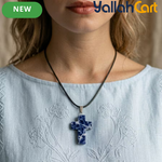Natural Blue Sodalite Cross Pendant Necklace – Genuine Gemstone Religious Jewelry for Men & Women