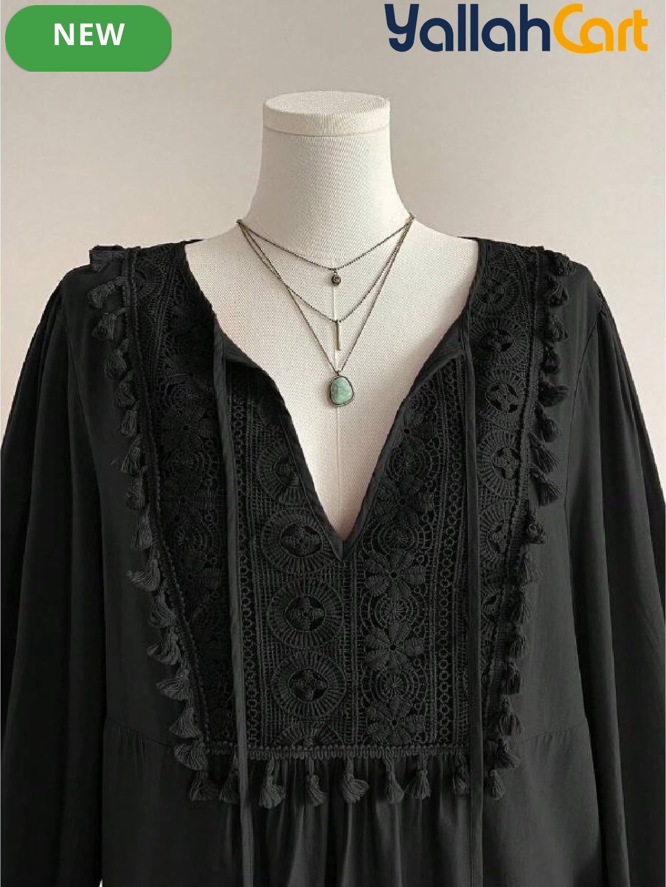 Women’s Plus Size Bohemian Lace Patchwork Top with Tassel Trim