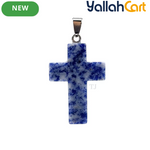 Natural Blue Sodalite Cross Pendant Necklace – Genuine Gemstone Religious Jewelry for Men & Women