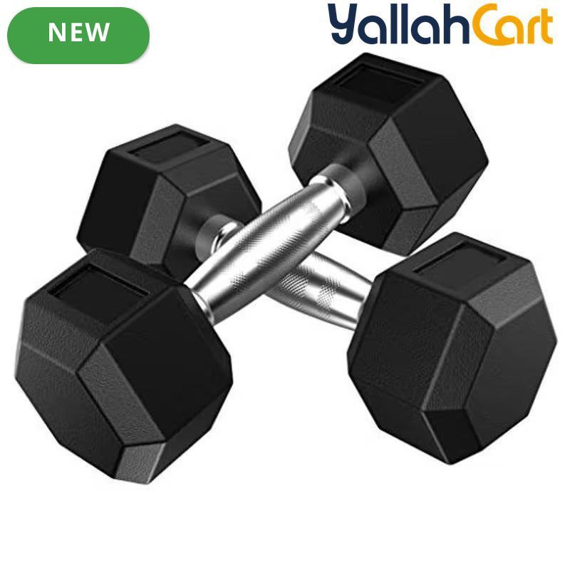 15kg Rubber Encased Hex Dumbbell with Metal Handle - Black