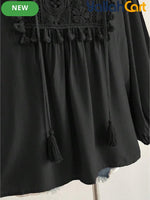 Women’s Plus Size Bohemian Lace Patchwork Top with Tassel Trim