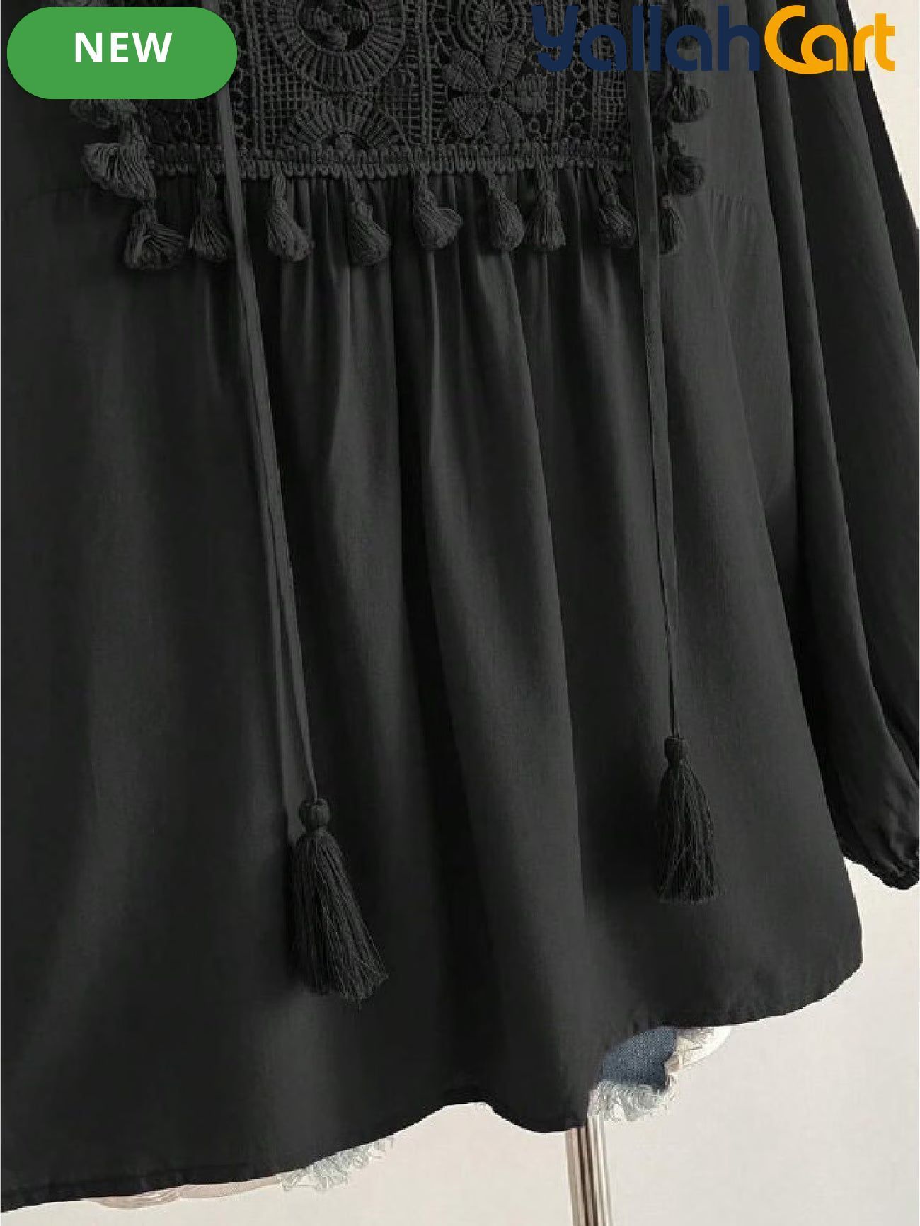Women’s Plus Size Bohemian Lace Patchwork Top with Tassel Trim