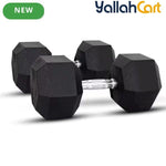 15kg Rubber Encased Hex Dumbbell with Metal Handle - Black