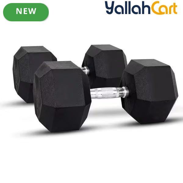 15kg Rubber Encased Hex Dumbbell with Metal Handle - Black