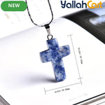 Natural Blue Sodalite Cross Pendant Necklace – Genuine Gemstone Religious Jewelry for Men & Women